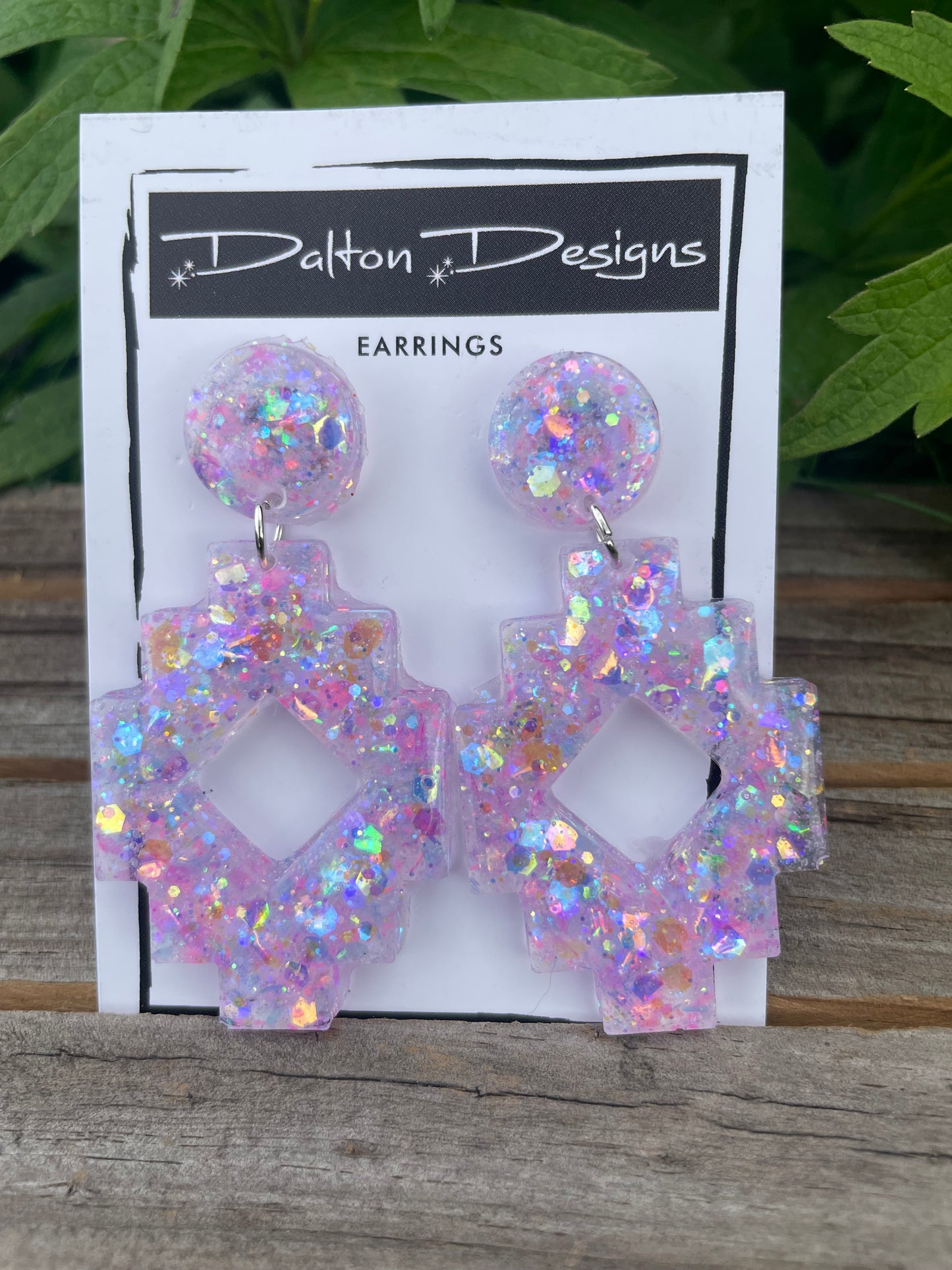 Clear Pink AB Aztec Earrings
