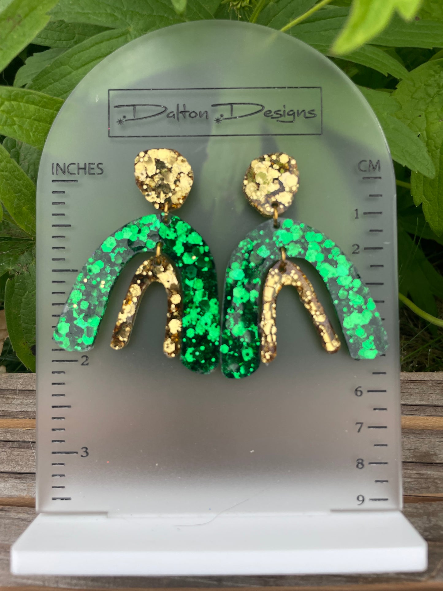 Green and Gold Glitter Earrings