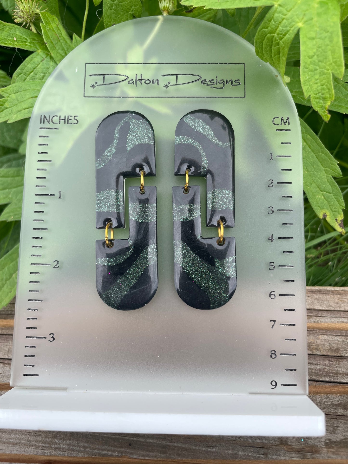 Black with Green Shimmer Earrings