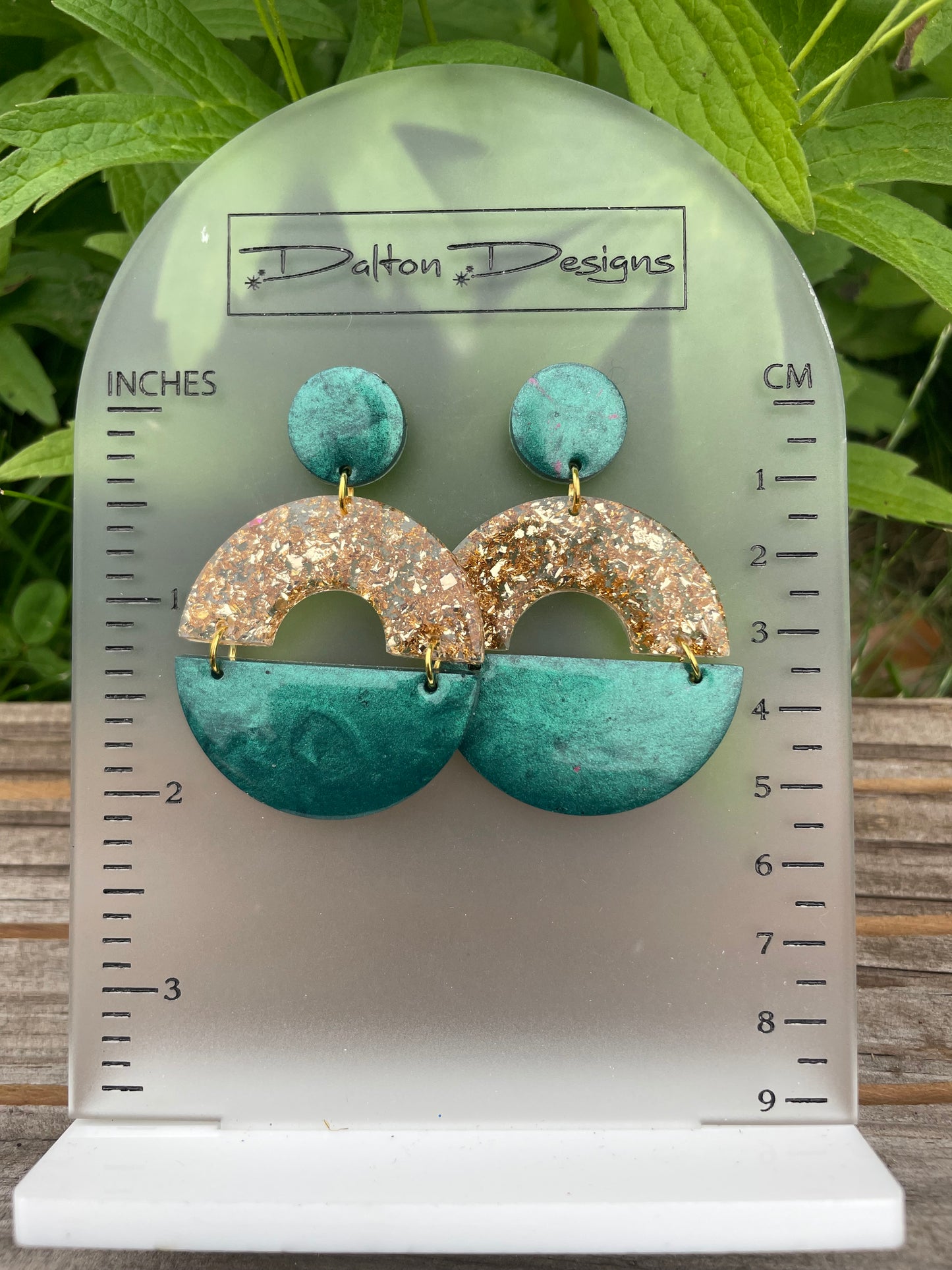 Green and Gold Modern Arch Earrings