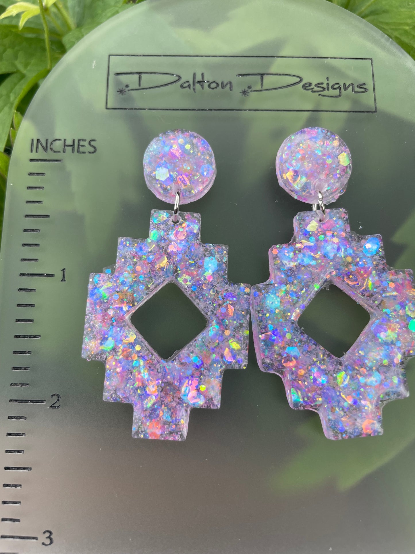 Clear Pink AB Aztec Earrings
