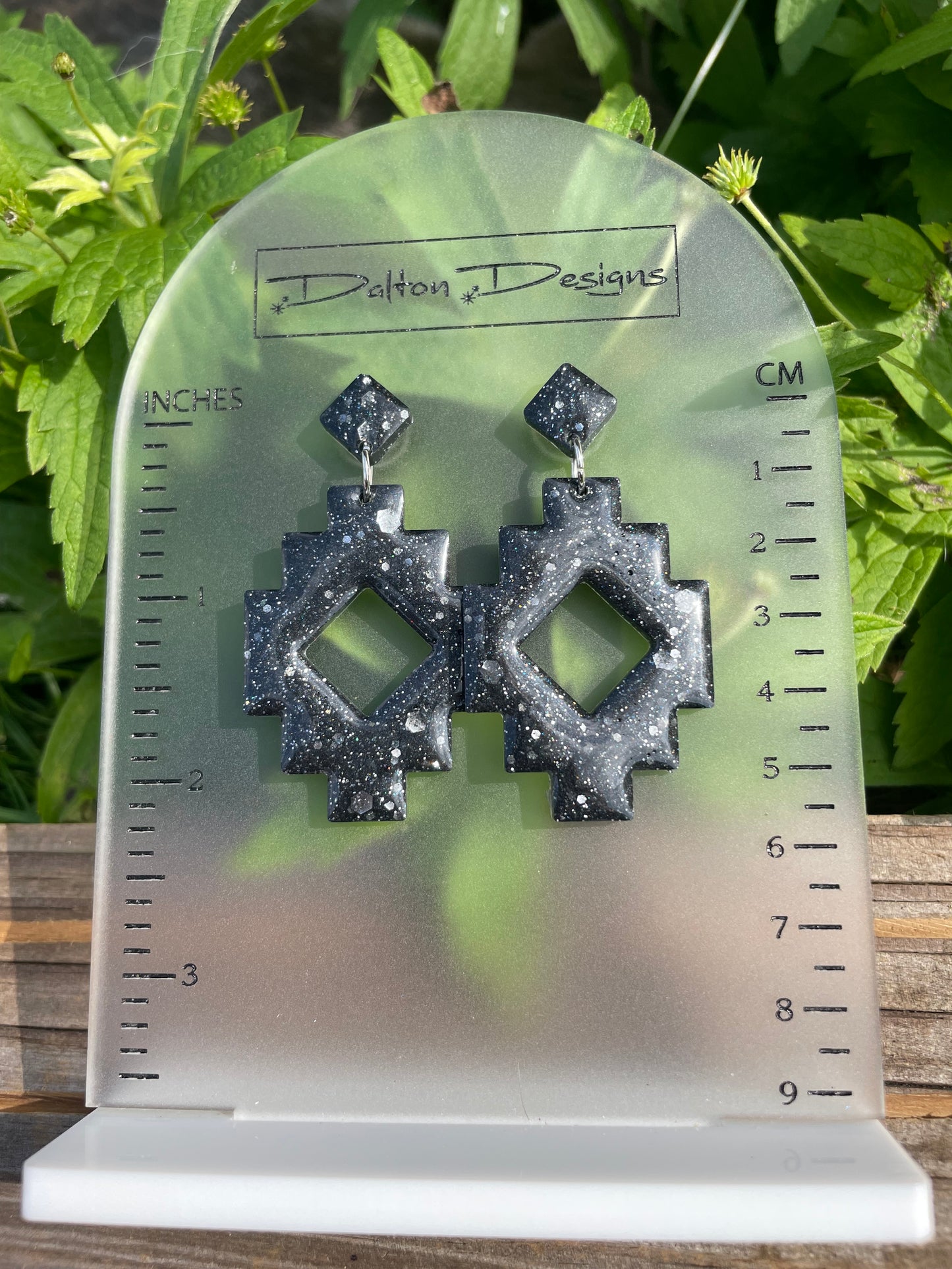 Black + Gray Glitter Aztec Style Earrings