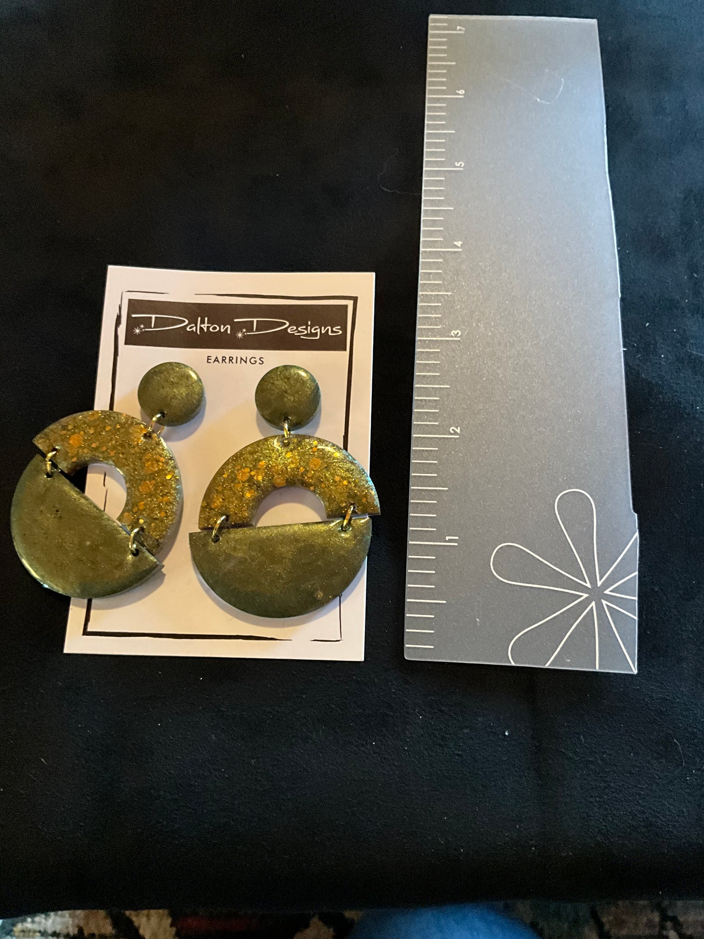 Olive Green with Gold Glitter Modern Arch Earrings