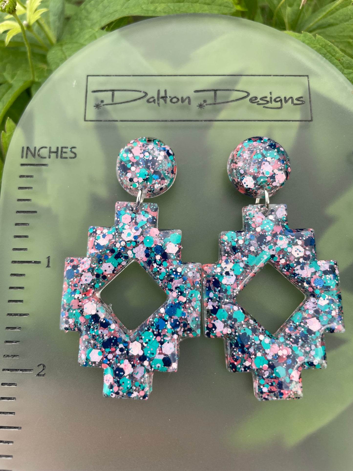 Aqua Coral Mix Aztec Earrings