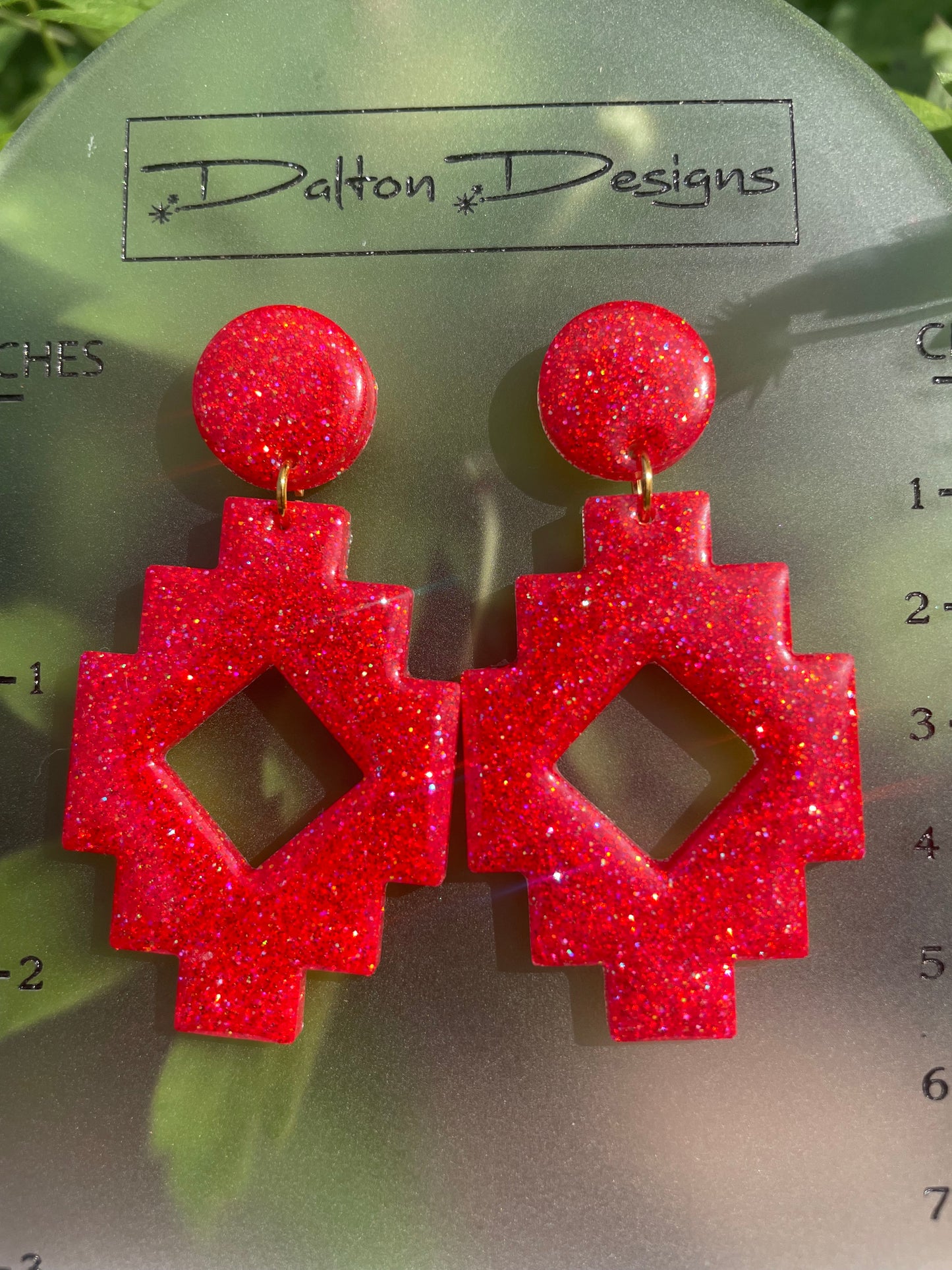 Bright Red Aztec Style Earrings