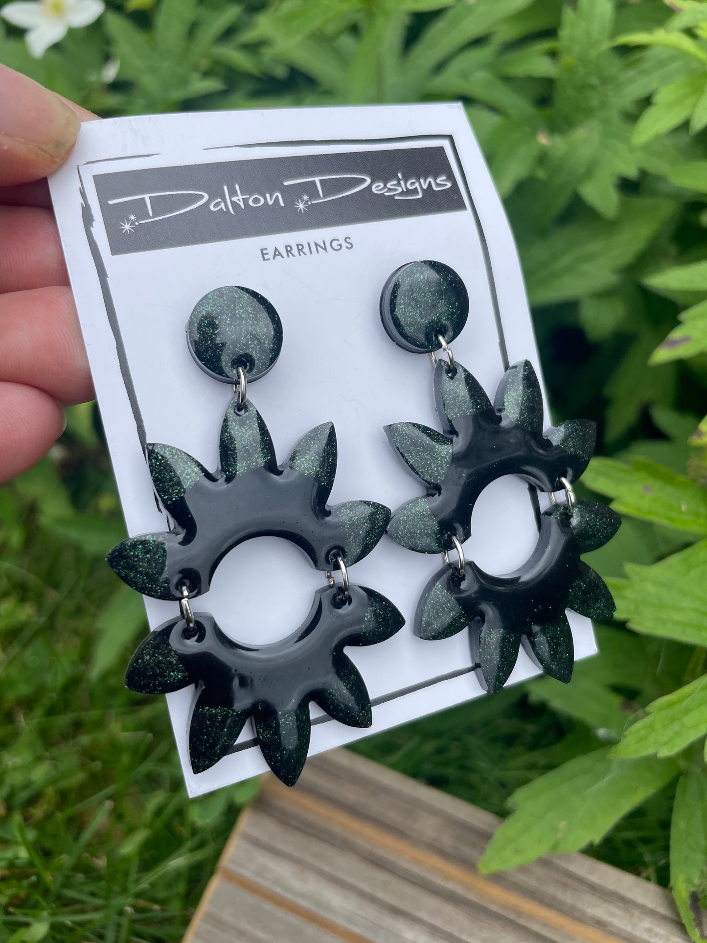 Black and Green Shimmer Starburst Earrings