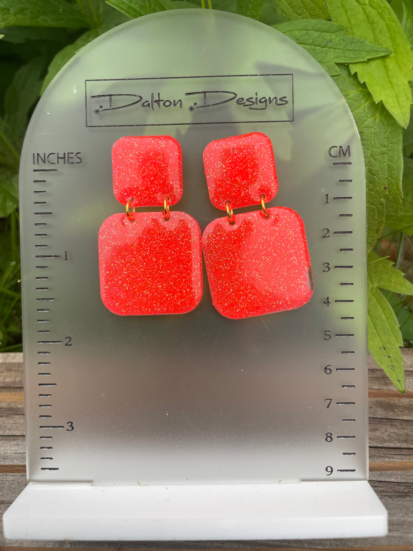 Bright Coral Glitter Earrings