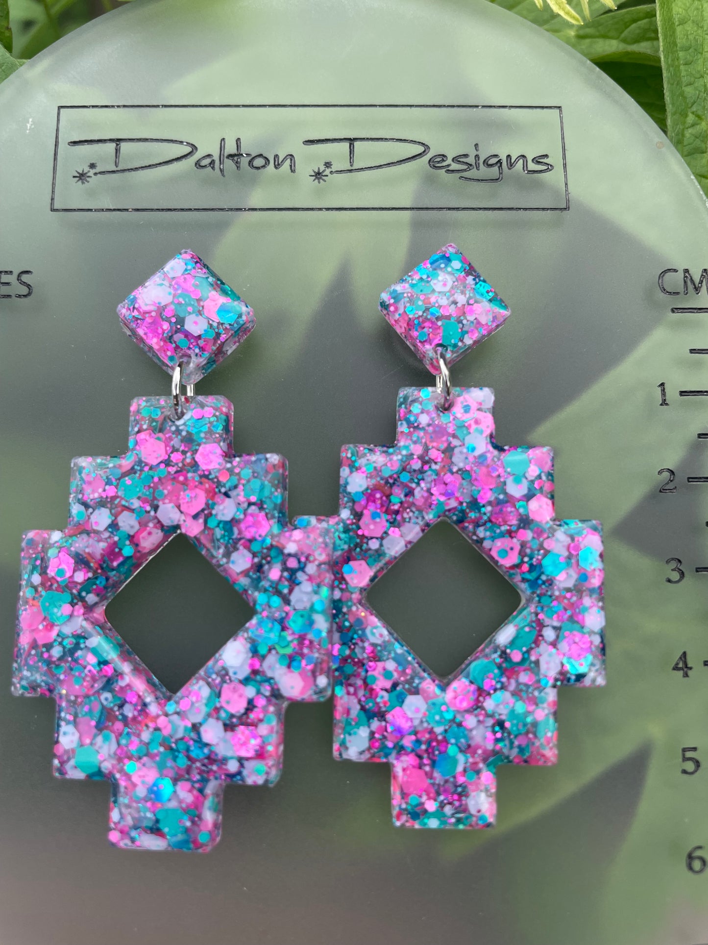 Pink + Teal Aztec Style Earrings