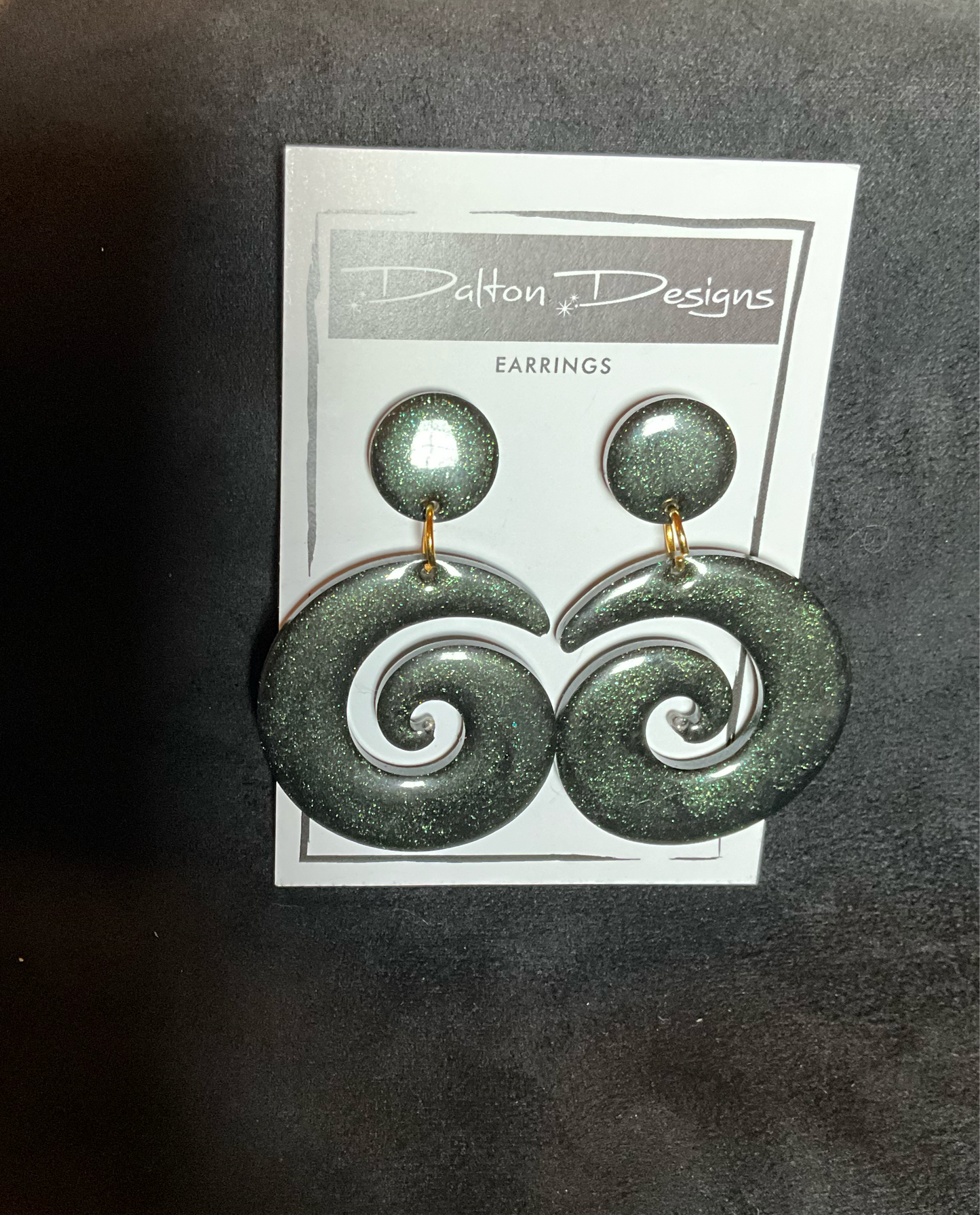 Smokey Hunter Green Glitter Spiral Earrings