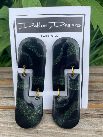 Black with Green Shimmer Earrings