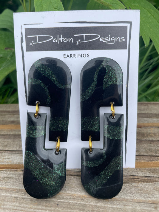 Black with Green Shimmer Earrings