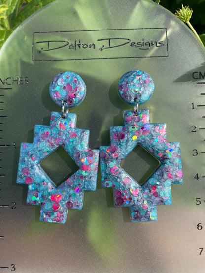 Rainbow Fish Aztec Style Earrings