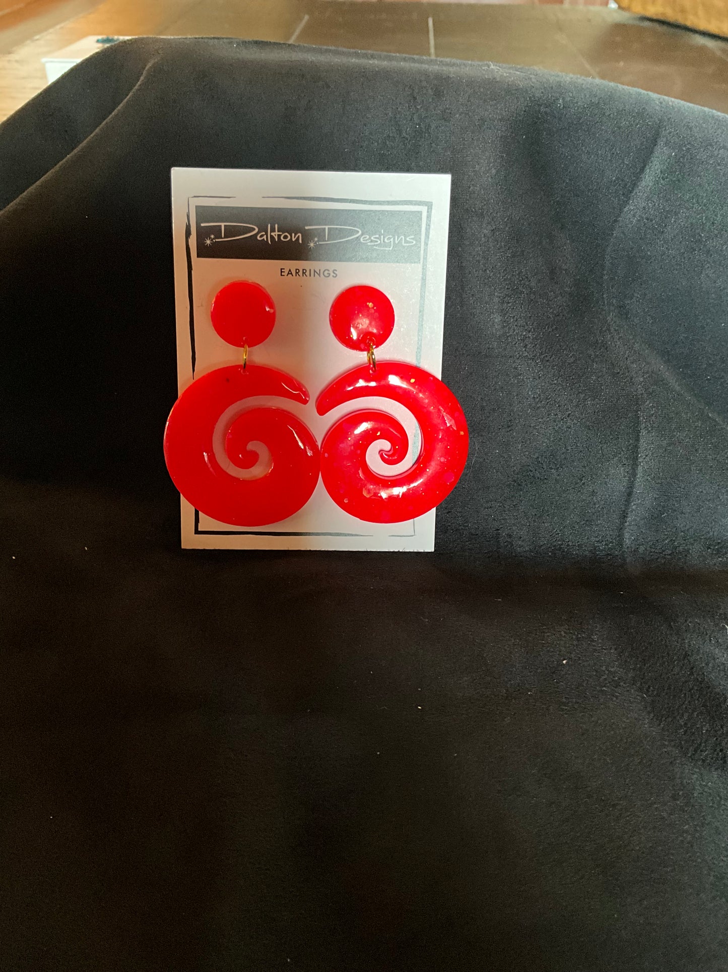 Fluorescent Red Orange Spiral Earrings