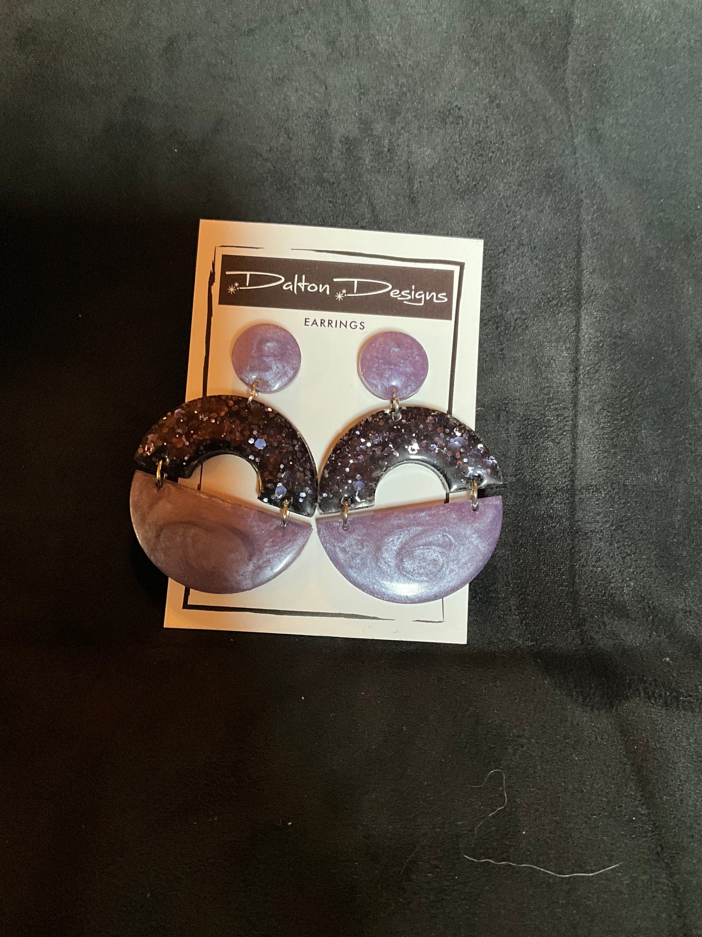 Lilac and Dark Purple Glitter Modern Arch Earrings