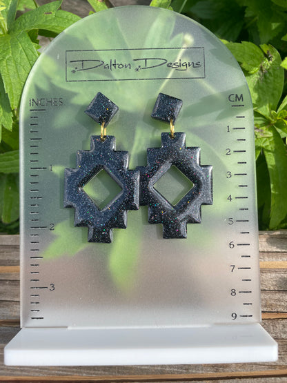 Black Galaxy Aztec Style Earrings