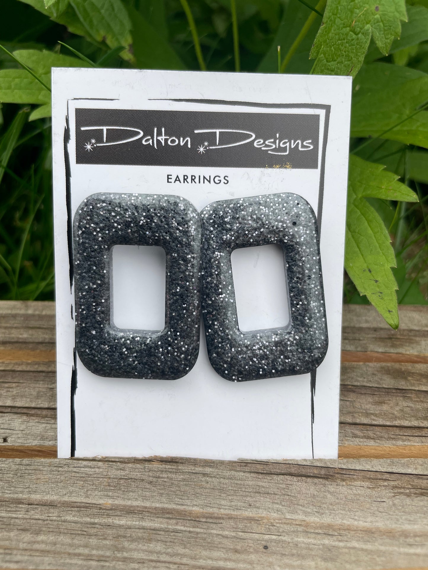Steel Gray Glitter Rectangle Earrings