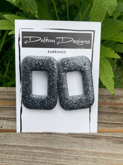 Steel Gray Glitter Rectangle Earrings