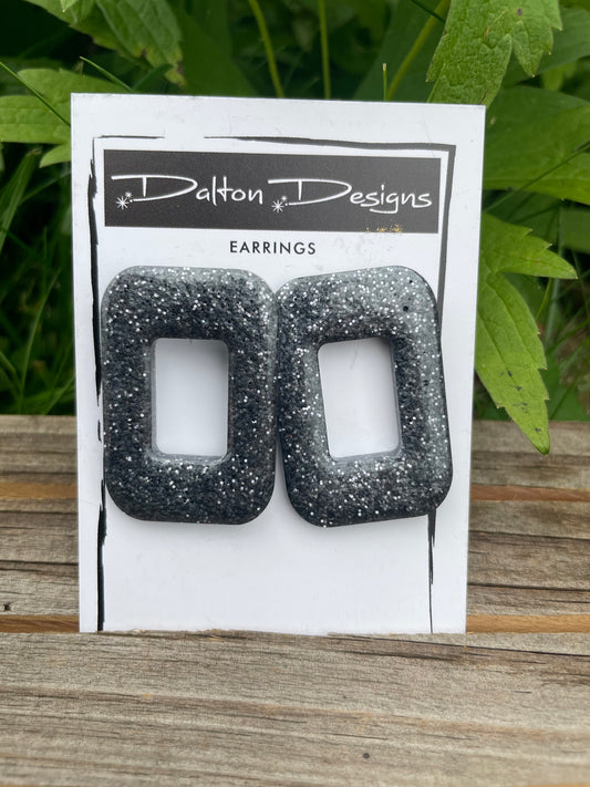 Steel Gray Glitter Rectangle Earrings