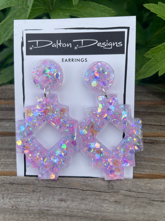 Clear Pink AB Aztec Earrings