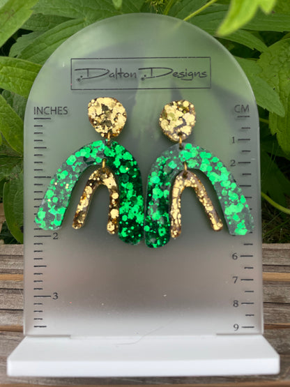 Green and Gold Glitter Earrings