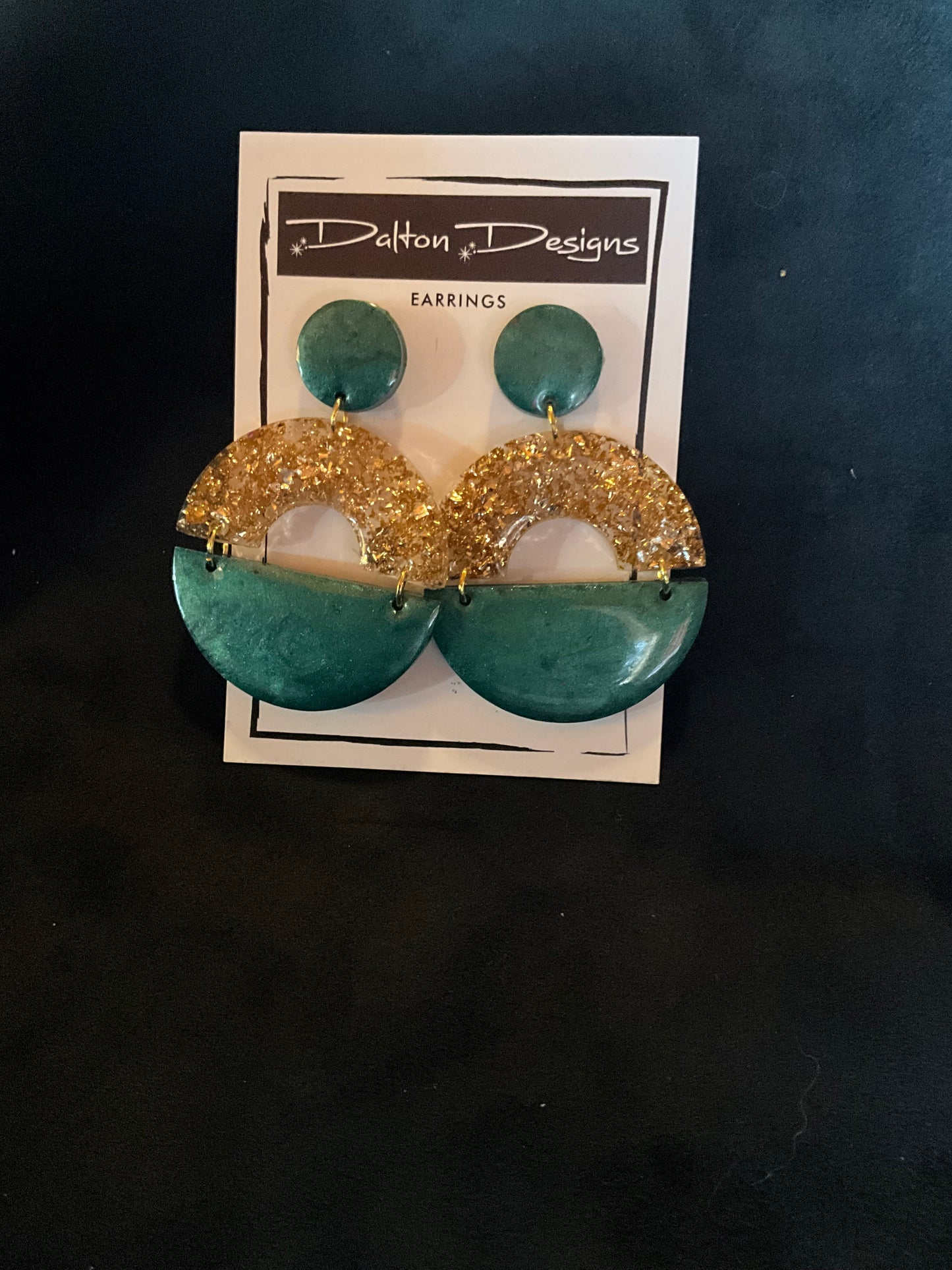 Green and Gold Modern Arch Earrings