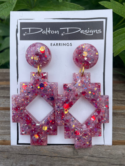 Chunky Red Aztec Earrings