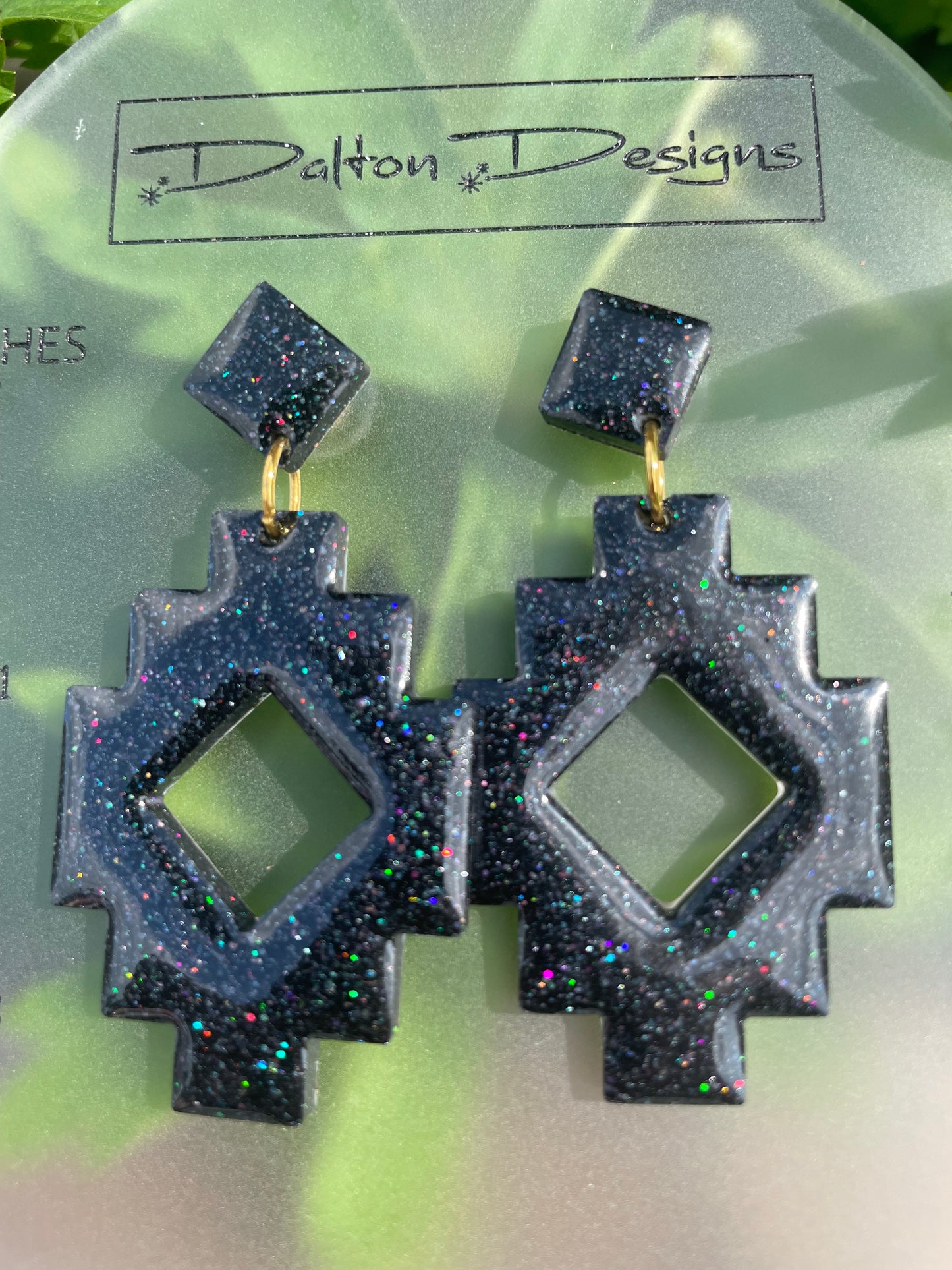 Black Galaxy Aztec Style Earrings