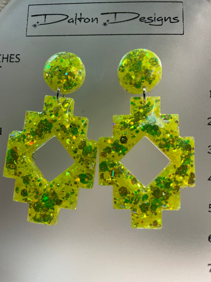 Neon Yellow Aztec Earrings