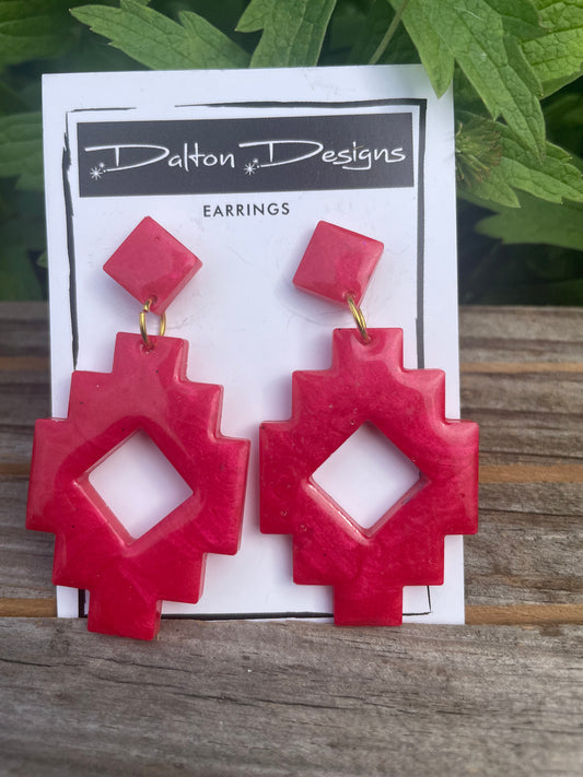 Orangey Red Aztec Earrings