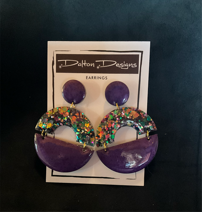 Mardi Gras Inspired Modern Arch Earrings