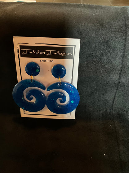 Berry Blue Glitter Spiral Earrings