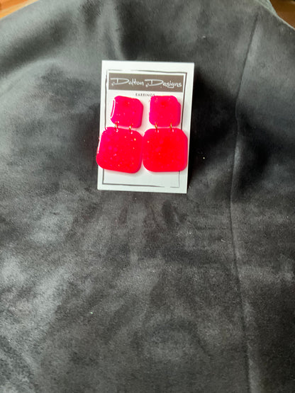 Bright Coral Glitter Earrings