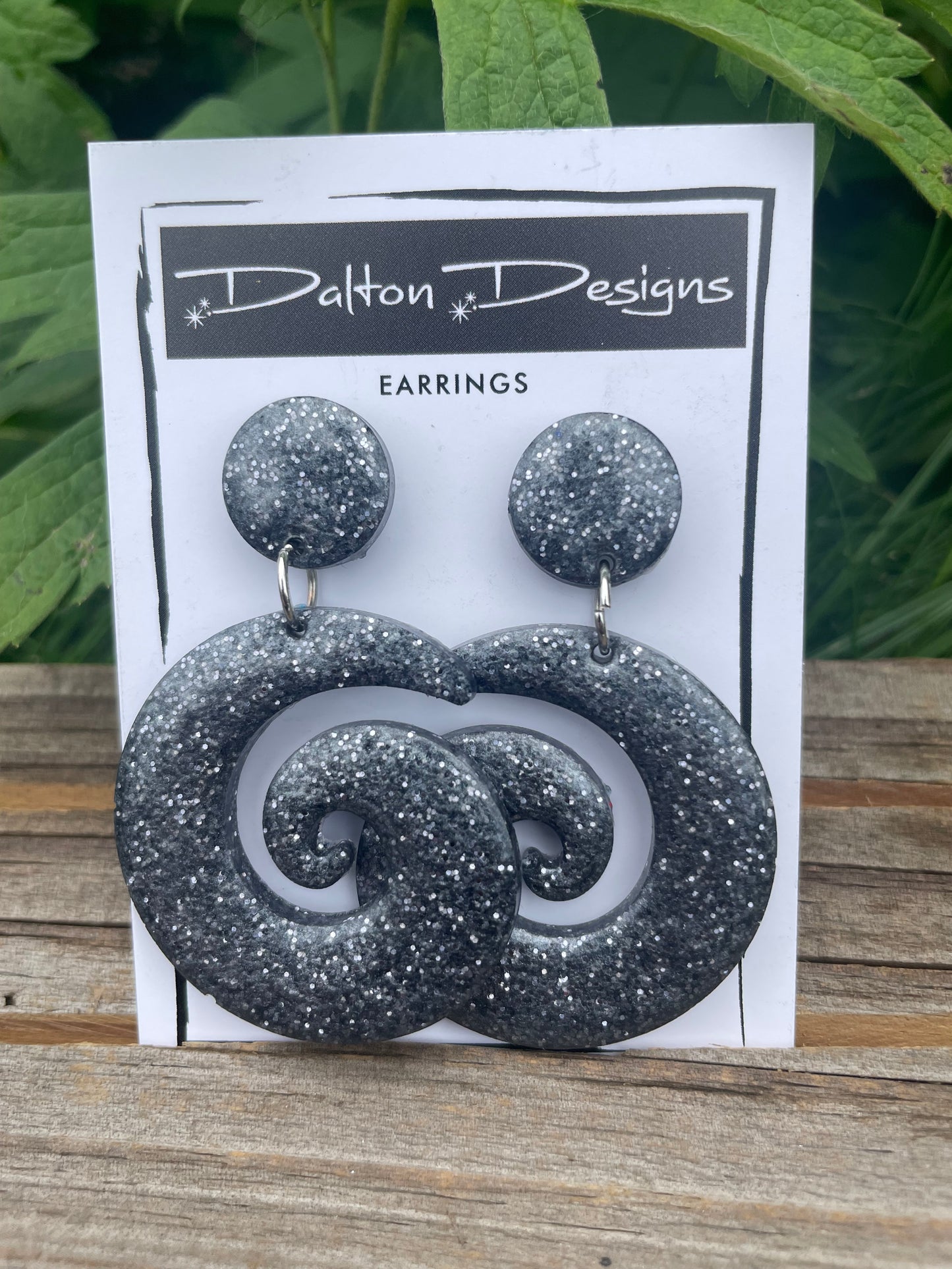 Steel Gray Glitter Spiral Earrings