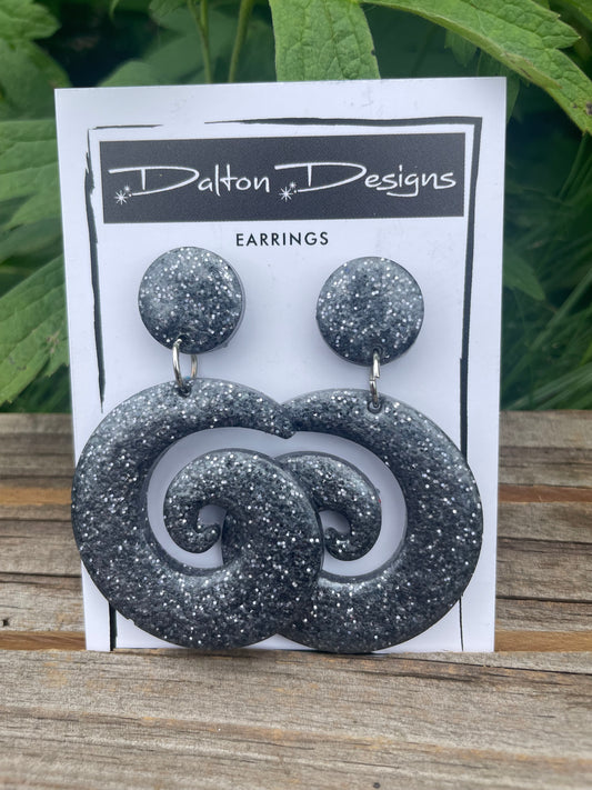 Steel Gray Glitter Spiral Earrings