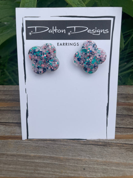 Chunky Teal + Pink Studs