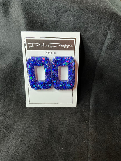Blue Glitter Rectangle Earrings