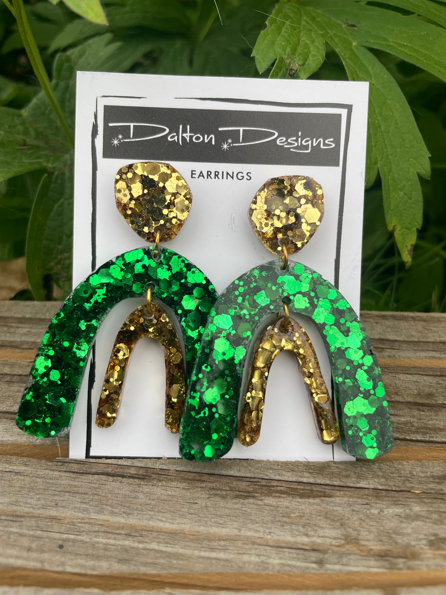 Green and Gold Glitter Earrings