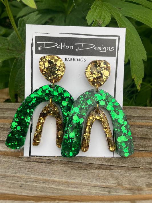 Green and Gold Glitter Earrings