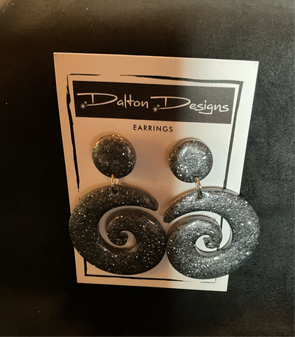 Steel Gray Glitter Spiral Earrings