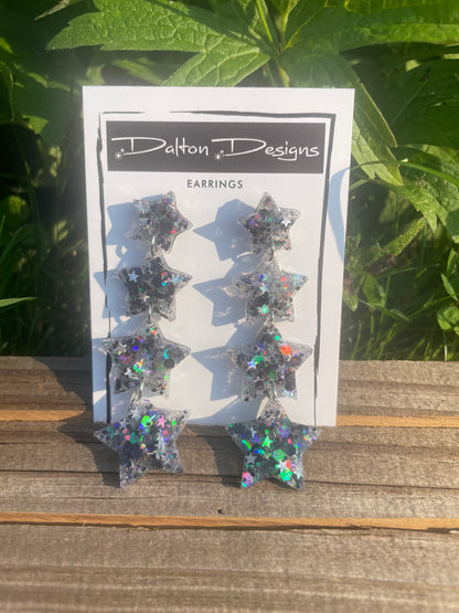 Black Multi AB Star Glitter Earrings
