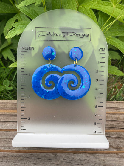 Berry Blue Glitter Spiral Earrings