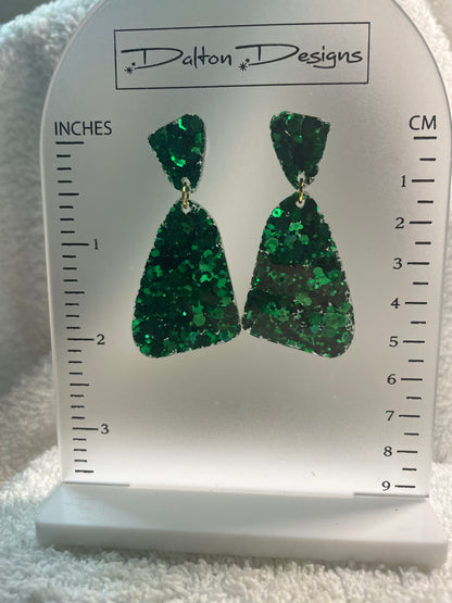 Green Chunk Glitter Earrings
