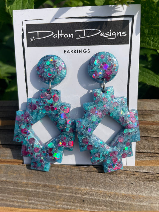 Rainbow Fish Aztec Style Earrings