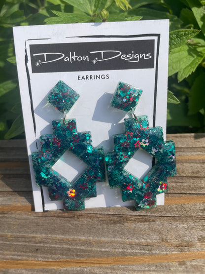 Dark Teal Mix Aztec Style Earrings