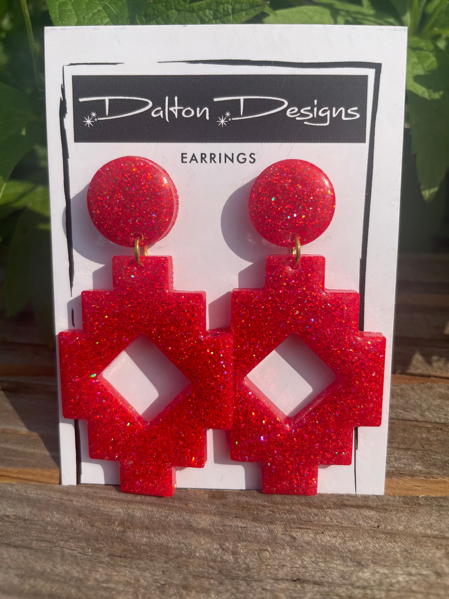 Bright Red Aztec Style Earrings