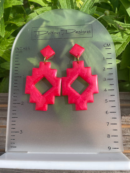 Orangey Red Aztec Earrings