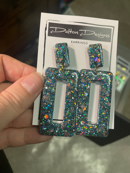 Blueish Teal Glitter Earrings