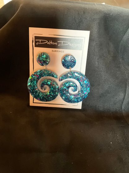 Blue Mix Chunky Glitter Spiral Earrings