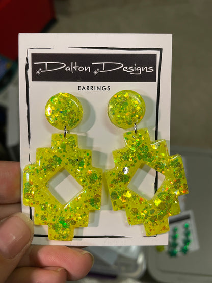 Neon Yellow Aztec Earrings