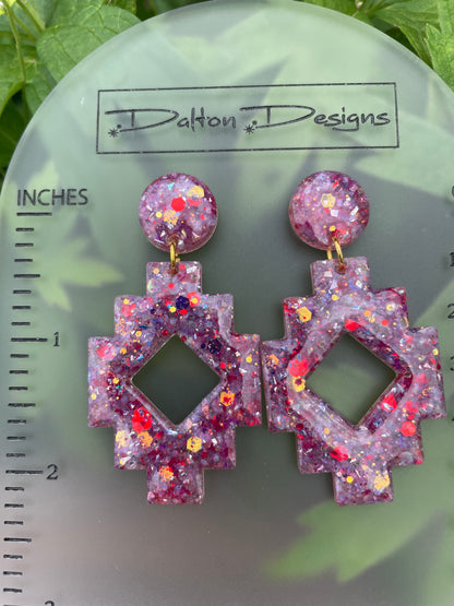 Chunky Red Aztec Earrings